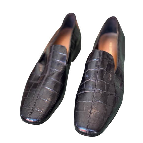 Via Spiga Black Croc Embossed Leather Loafers – Women US 6.5 / EU 36.5 / UK 3.5 - Picture 5 of 11